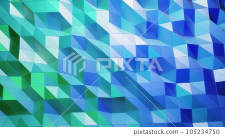 stylish creative abstract low poly background. Abstract waves on glossy surface. Simple minimalistic geometric bg. Blue gradient color. 3d render 105234750