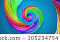 3d render. Abstract background with rainbow color stripes in spiral and shiny on blue background. Rainbow structure. 105234754