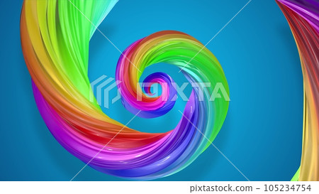 3d render. Abstract background with rainbow color stripes in spiral and shiny on blue background. Rainbow structure. 105234754