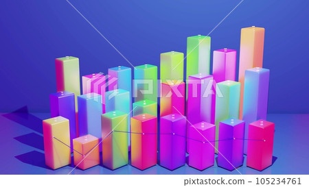 3d render. Multicolor bars, counters and graph. Beautiful 3d background for analytical programs with abstract infographics, statistical data. 3d columns as financial bg 105234761