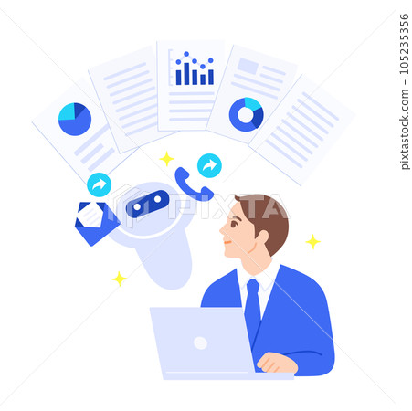 協助營銷人員活動的人工智能。營銷自動化圖像插畫素材。 105235356