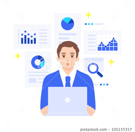 Vector illustration material of a business person who visualizes and analyzes data. Vector illustration material of a business person who visualizes and analyzes data. 105235357