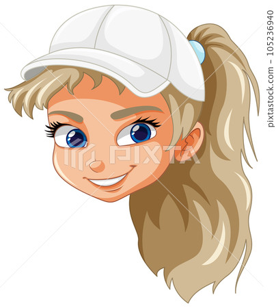 Cute girl wearing hat face ponytail hair 105236940