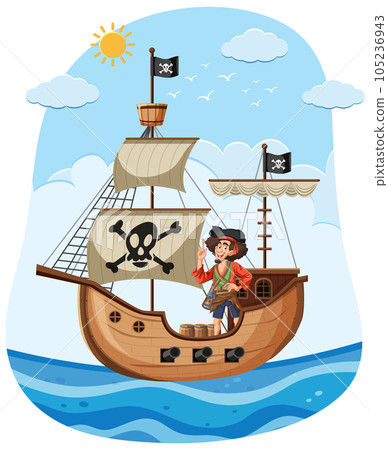 Pirate sail the boat in the sea 105236943