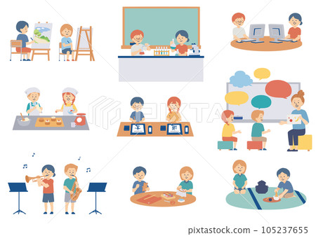 Illustration set of children during club activities in elementary school 105237655