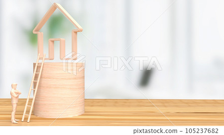 The wood man figure and home icon for property business concept 3d rendering 105237682