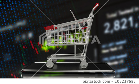 The shopping trolley on mobile for e shopping and shopping online concept 3d rendering The shopping trolley on mobile for e shopping and shopping online concept 3d rendering 105237685