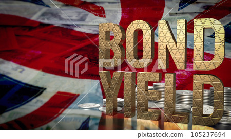 The Bond yield and coins on Flag of the United Kingdom for Business concept 3d rendering The Bond yield and coins on Flag of the United Kingdom for Business concept 3d rendering 105237694