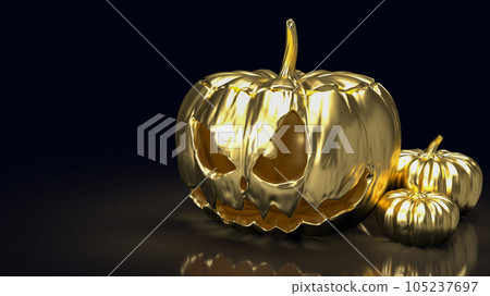 The jack o lantern pumpkin gold for halloween content 3d rendering The jack o lantern pumpkin gold for halloween content 3d rendering 105237697