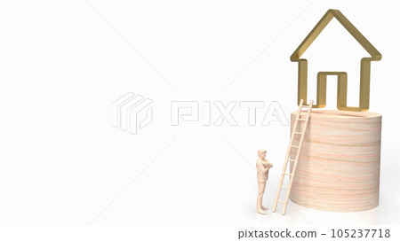 The wood man figure and home icon for property business concept 3d rendering The wood man figure and home icon for property business concept 3d rendering 105237718