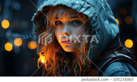 Digital art portrait of beautiful little girl outdoors with bokeh lights AI Digital art portrait of beautiful little girl outdoors with bokeh lights AI 105238865