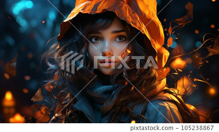 Digital art portrait of beautiful little girl outdoors with bokeh lights AI Digital art portrait of beautiful little girl outdoors with bokeh lights AI 105238867