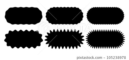 Zig zag edge oval shape collection. Jagged ellipse elements set. Black graphic design elements for decoration, banner, poster, template, sticker, badge. Vector 105238978