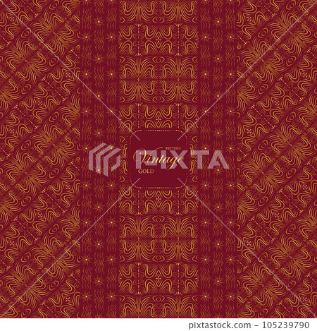 Pattern vintage seamless luxury gold oriental in red background. Pattern vintage seamless luxury gold oriental in red background. 105239790