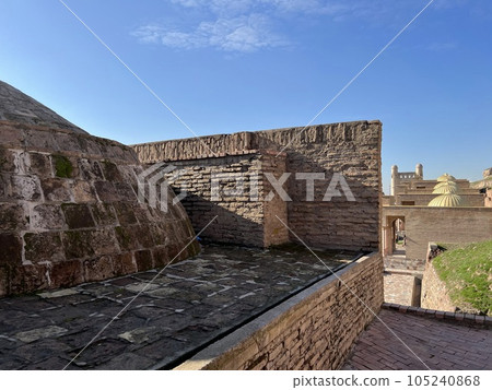 View of Hisor (Hissar, Gissar) fort. High quality photo. Blue sky View of Hisor (Hissar, Gissar) fort. High quality photo. Blue sky 105240868