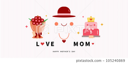 love mom banner with hat,makeup smile,heart necklace,carnation bouquet and cake for mother's day love mom banner with hat,makeup smile,heart necklace,carnation bouquet and cake for mother's day 105240869