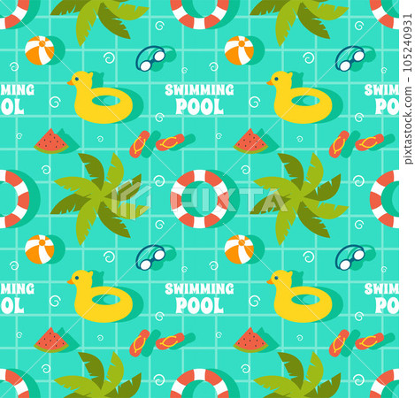Swimming Pool Seamless Pattern Vector Illustration with Summer Vacation Element in Flat Cartoon Template Hand Drawn 105240931