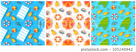 Set of Swimming Pool Seamless Pattern Vector Illustration with Summer Vacation Element in Flat Cartoon Template Hand Drawn 105240942