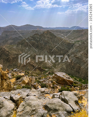 Copper colored rocks in Jabal Akhdar mountains in Oman. High quality photo Copper colored rocks in Jabal Akhdar mountains in Oman. High quality photo 105241065