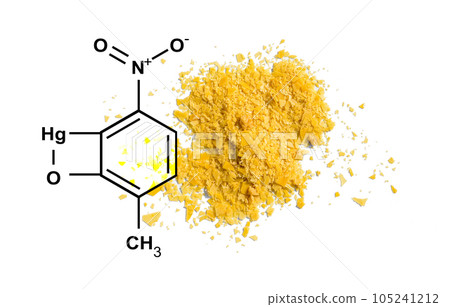 Organic carnauba wax flake with molecular structure. Chemical ingredient used in cosmetic industry. 105241212