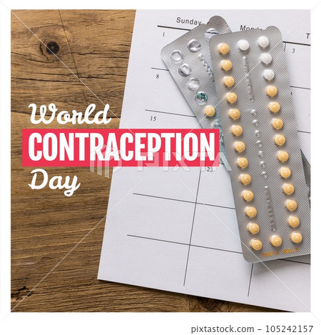 World contraception day text over contraceptive pills and calendar on wooden table World contraception day text over contraceptive pills and calendar on wooden table 105242157
