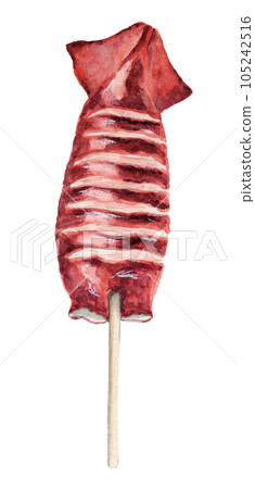 烤魷魚卡在模擬水彩棒中 105242516