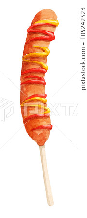 Frankfurt sausage with analog watercolor ketchup and mustard Frankfurt sausage with analog watercolor ketchup and mustard 105242523