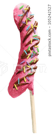 Pink chocolate banana with analog watercolor stick 105242527