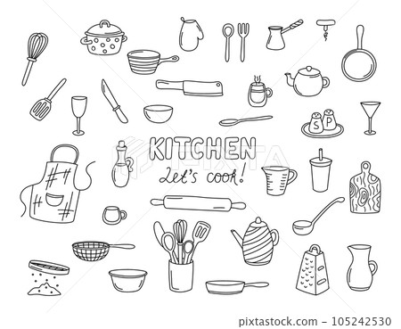 Kitchen utensils isolated on white vector, Stock vector