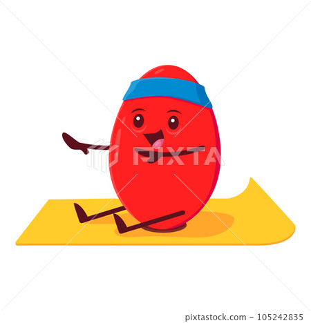 Cartoon barberry character participating in yoga or fitness routines. Isolated vector humorous and cheerful berry personage sitting on a mat in yogic asana. Healthy and wellness lifestyle, sport 105242835
