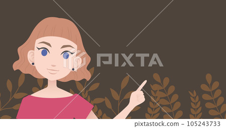 Composite of caucasian woman pointing with finger on brown background Composite of caucasian woman pointing with finger on brown background 105243733