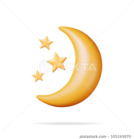 3D Gold Crescent Moon with Stars 3D Gold Crescent Moon with Stars 105243870