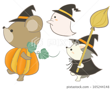 Illustration of animals walking in costumes Illustration of animals walking in costumes 105244148
