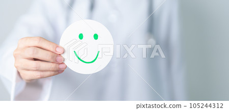 Doctor show Happy smile face paper, Mental health Assessment, Psychology, Health Wellness, Positive Feedback, Customer Review, Good Experience, Satisfaction Survey, World Mental Health day concept Doctor show Happy smile face paper, Mental health Assessment, Psychology, Health Wellness, Positive Feedback, Customer Review, Good Experience, Satisfaction Survey, World Mental Health day concept 105244312