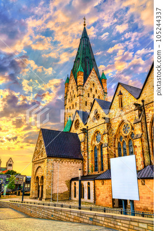 Paderborn Cathedral in North Rhine-Westphalia, Germany at sunset 105244337