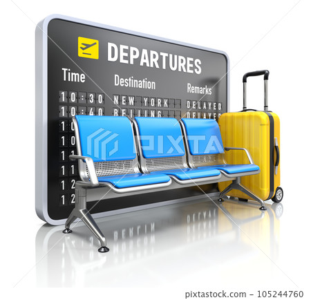Departure board with airport seating Departure board with airport seating 105244760