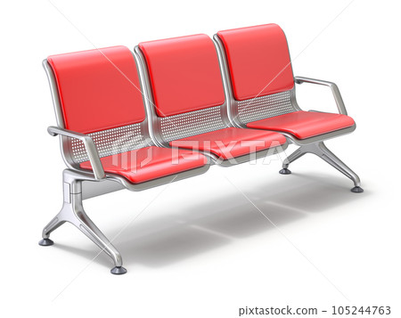Red airport waiting chairs on white background - 3D illustration Red airport waiting chairs on white background - 3D illustration 105244763