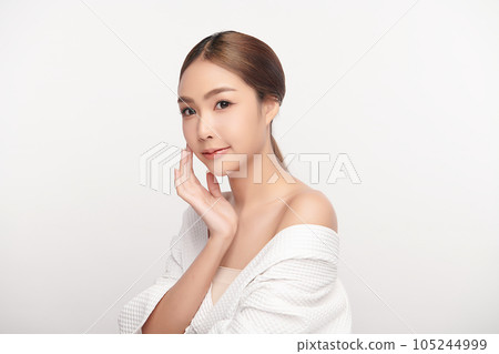 Beautiful young asian woman with clean fresh skin on white background, Face care, Facial treatment, Cosmetology, beauty and spa, Asian women portrait. 105244999