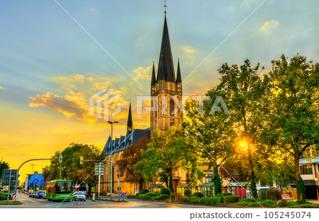 Church of the Sacred Heart of Jesus in Paderborn at sunset - North Rhine-Westphalia, Germany Church of the Sacred Heart of Jesus in Paderborn at sunset - North Rhine-Westphalia, Germany 105245074