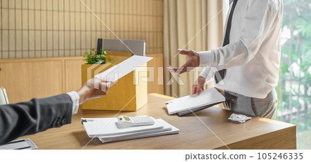 Quit Job Business man sending resignation letter and packing Stuff Resign Depress or carrying business cardboard box in office. Change of job or fired from company. Quit Job Business man sending resignation letter and packing Stuff Resign Depress or carrying business cardboard box in office. Change of job or fired from company. 105246335