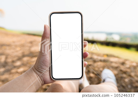 .Close up of women's hands holding cell telephone blank copy space screen. smart phone with technology concept .Close up of women's hands holding cell telephone blank copy space screen. smart phone with technology concept 105246337