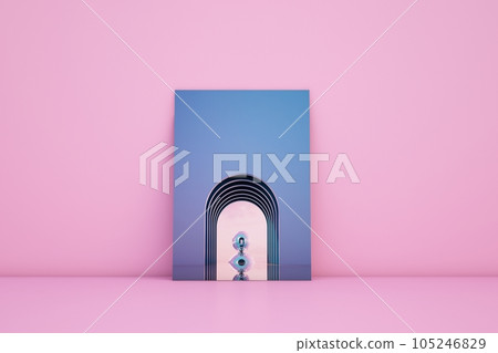 pacific pink arch windows with sky background, minimalist concept, rendering 105246829