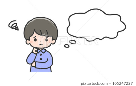 一個男孩帶著困惑的表情思考著 一個男孩帶著困惑的表情思考著 105247227