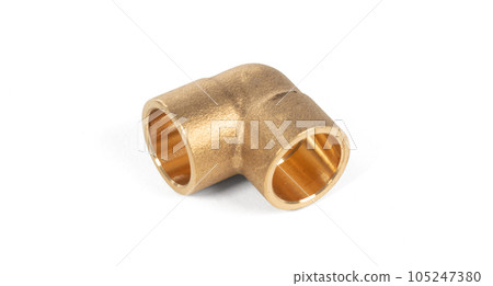 Brass fitting for plumbing pipes, connector for two different sizes, 90 degree angle 105247380