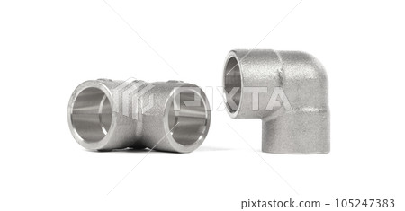 Steel fittings for plumbing pipes, connector for two different sizes, 90 degree angle 105247383