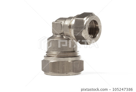 Steel fitting for plumbing pipes, connector for two different sizes, 90 degree angle Steel fitting for plumbing pipes, connector for two different sizes, 90 degree angle 105247386