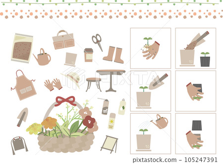 可愛的園藝材料&程序插圖組/春夏/粉色 105247391