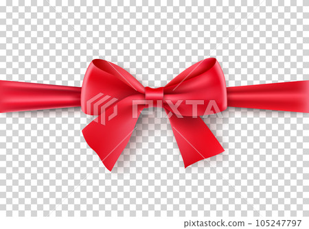 Red Ribbon with Red Bow. Vector Isolated Bow Decoration for