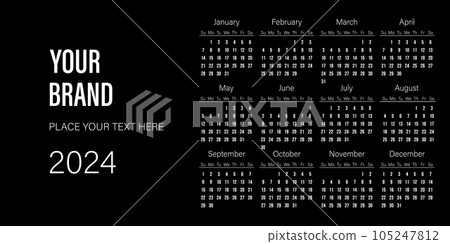 Horizontal Calendar 2024 template design on black Horizontal Calendar 2024 template design on black 105247812