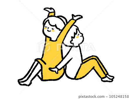 姐姐和弟弟背對背伸展雙臂 105248158